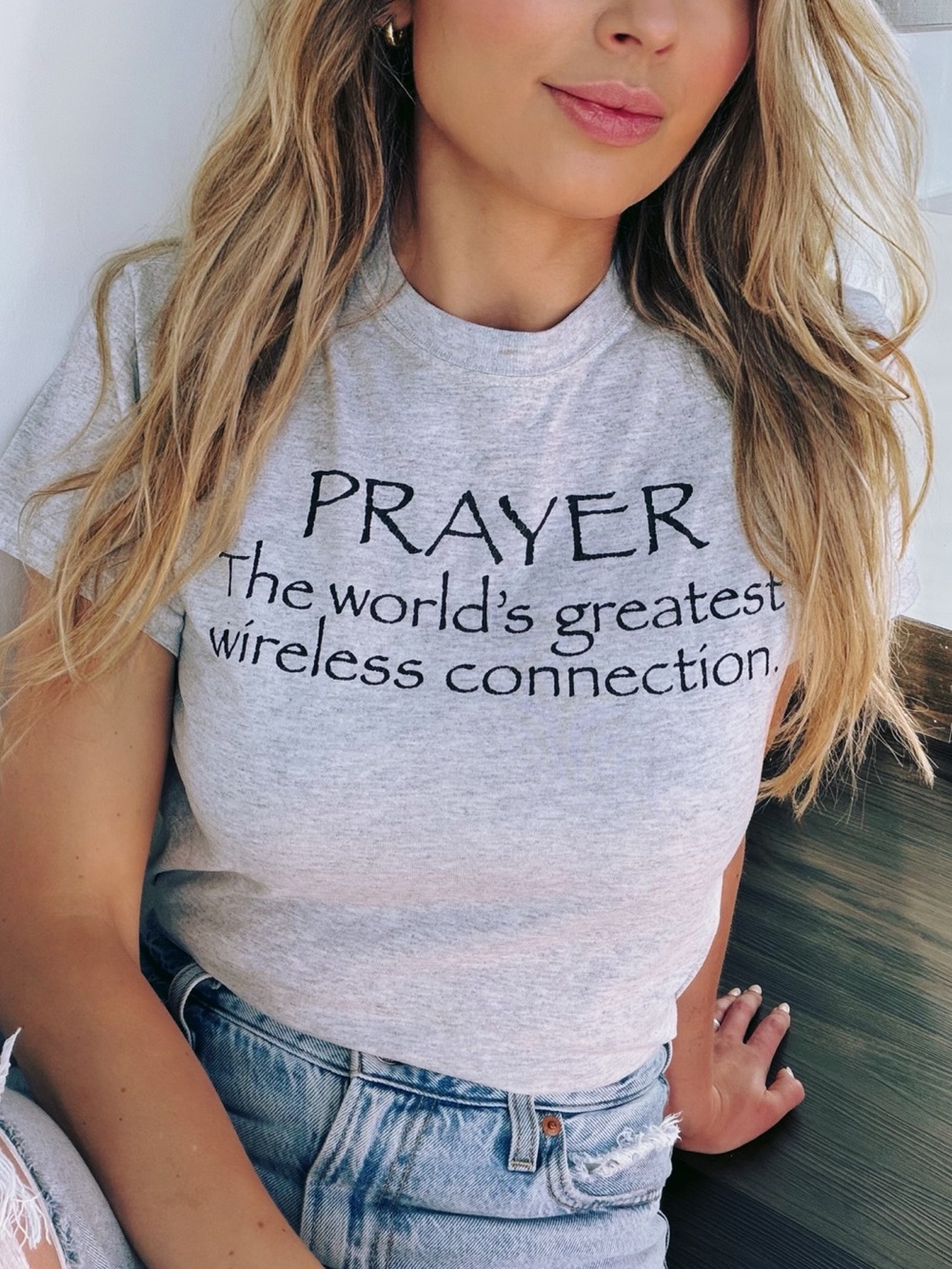 Prayer Graphic Tee - Light Gray Women’s Top